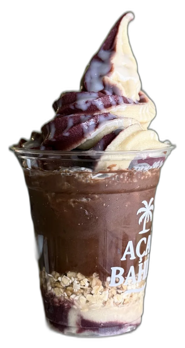 Açaí mediano de 360 cc con plátano, leche condensada y granola